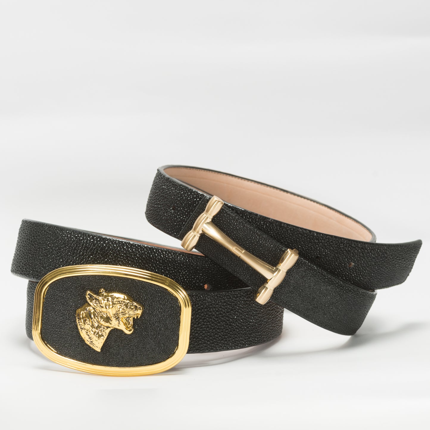 Cinturón Casual Caballero As Glam Piel Exótica Mantarraya Premium Color Negro Forro Piel Bovino