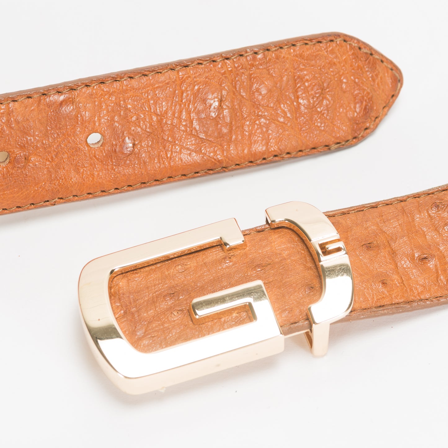 Cinturón Casual Caballero As Glam Piel Exótica Avestruz Premium Color Miel Forro Piel Bovino