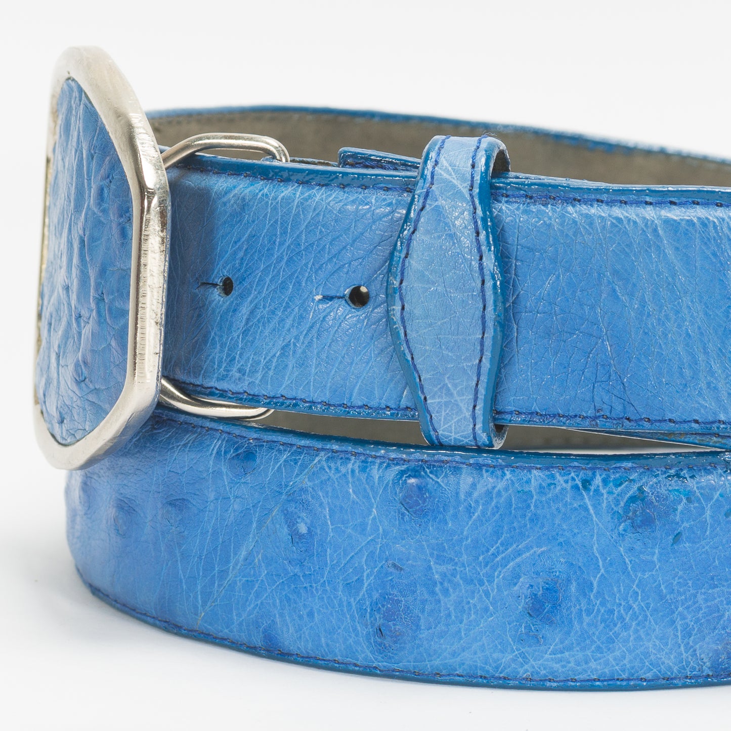 Cinturón Casual Caballero As Glam Piel Exótica Avestruz Premium Color Azul Forro Piel Bovino
