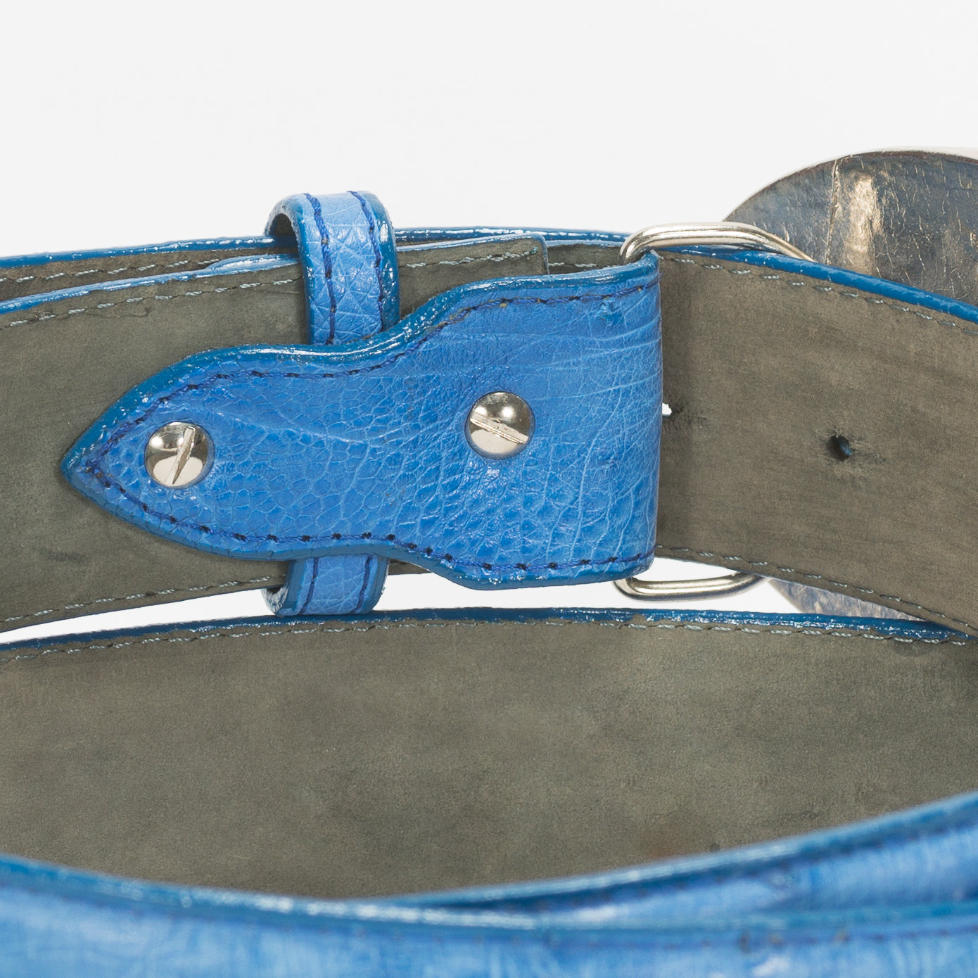 Cinturón Casual Caballero As Glam Piel Exótica Avestruz Premium Color Azul Forro Piel Bovino