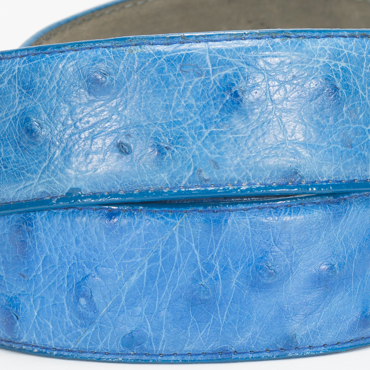 Cinturón Casual Caballero As Glam Piel Exótica Avestruz Premium Color Azul Forro Piel Bovino