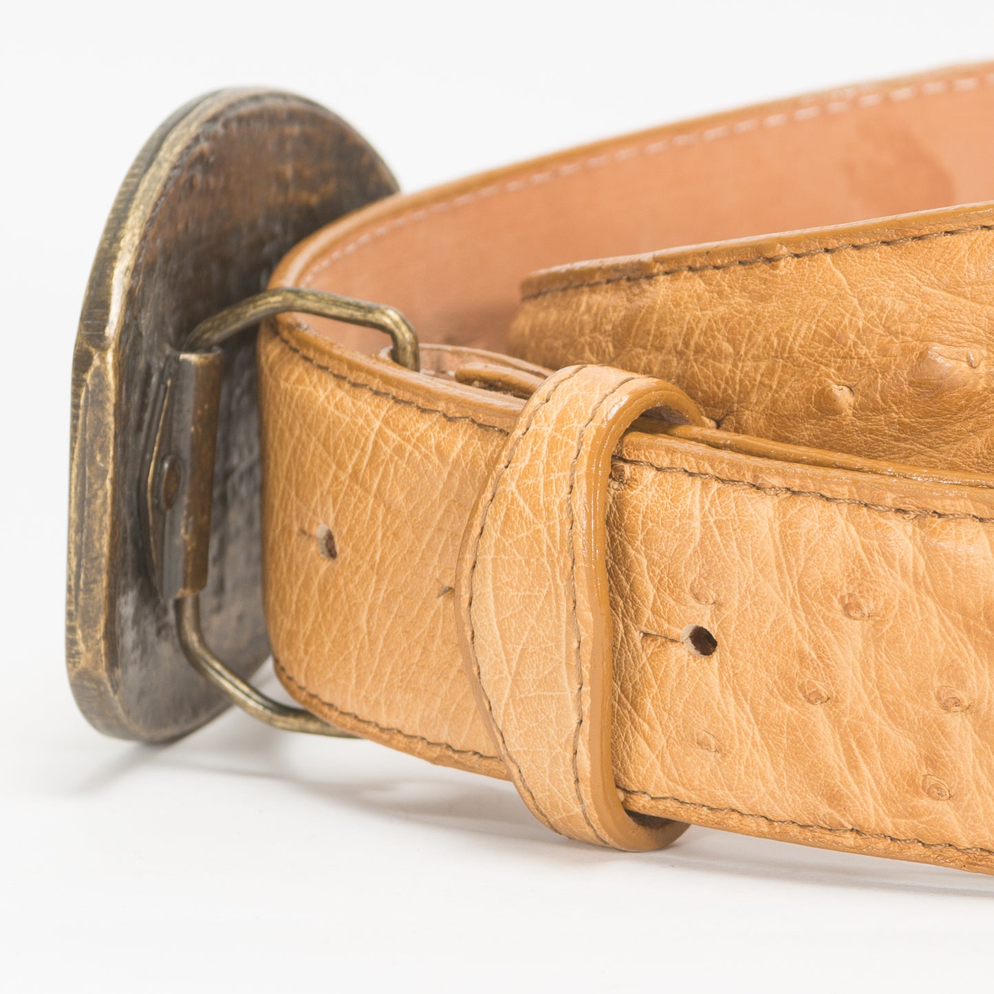 Cinturón Casual Caballero As Glam Piel Exótica Avestruz Premium Color Miel Forro Piel Bovino