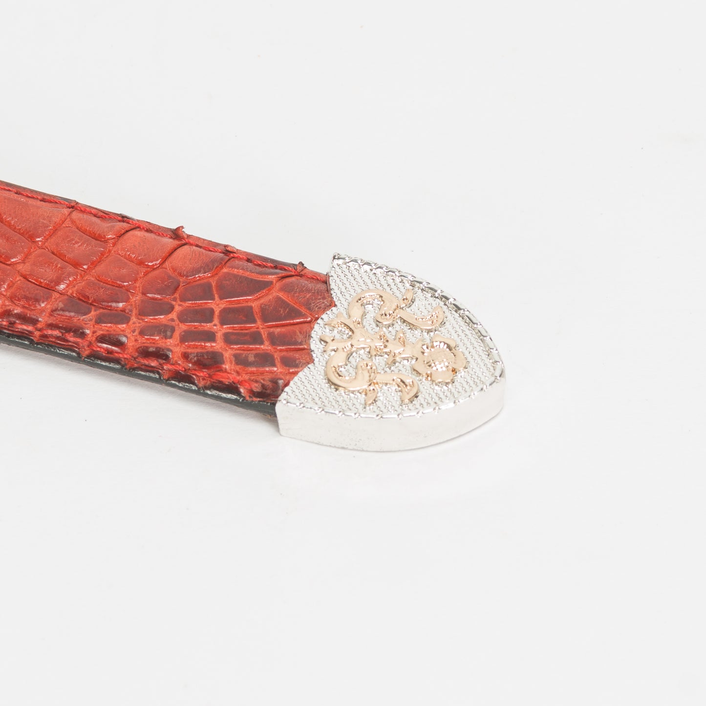 Cinturón Casual Dama As Glam Piel Exótica Cocodrilo Premium Color Rojo Forro Bovino