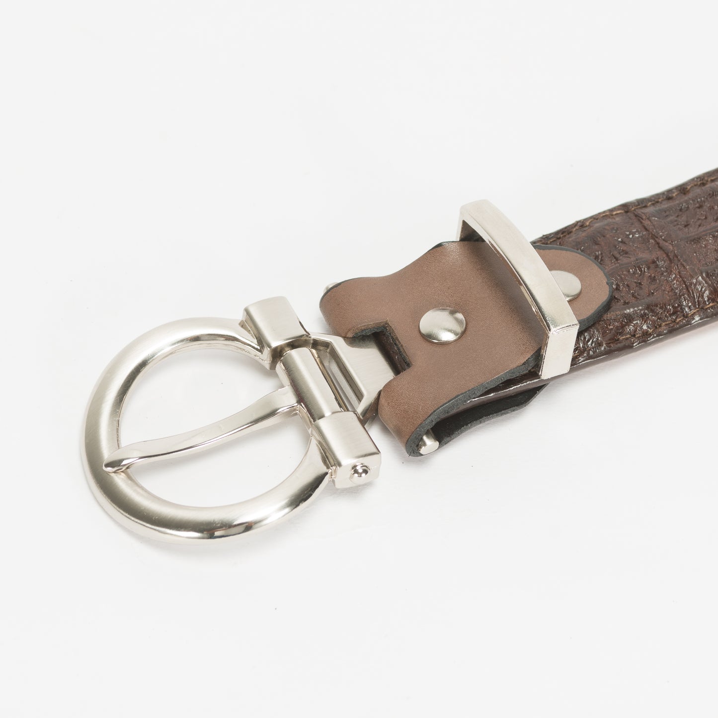 Cinturón Casual Caballero As Glam Piel Exótica Cocodrilo Premium Color Café Forro Bovino