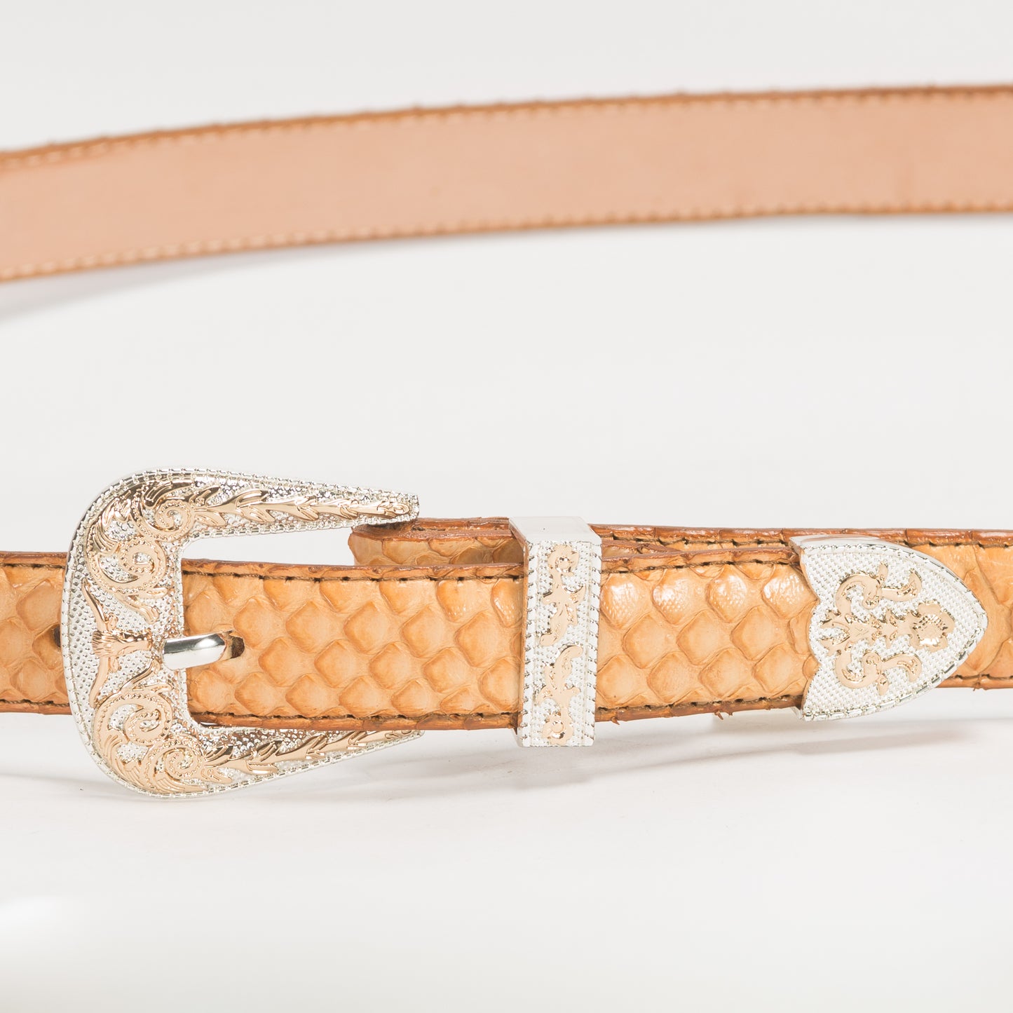 Cinturón Casual Dama As Glam Piel Exótica Pitón Premium Color Miel Forro Piel Bovino