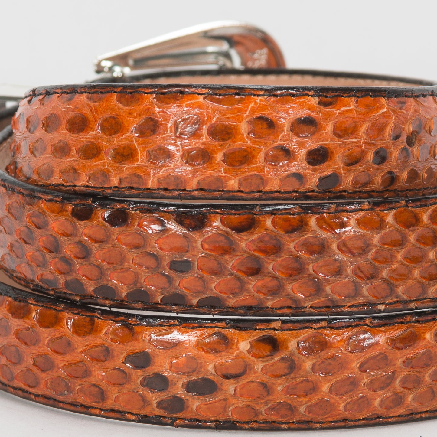 Cinturón Casual Dama As Glam Piel Exótica Pitón Premium Color Naranja Forro Piel Bovino