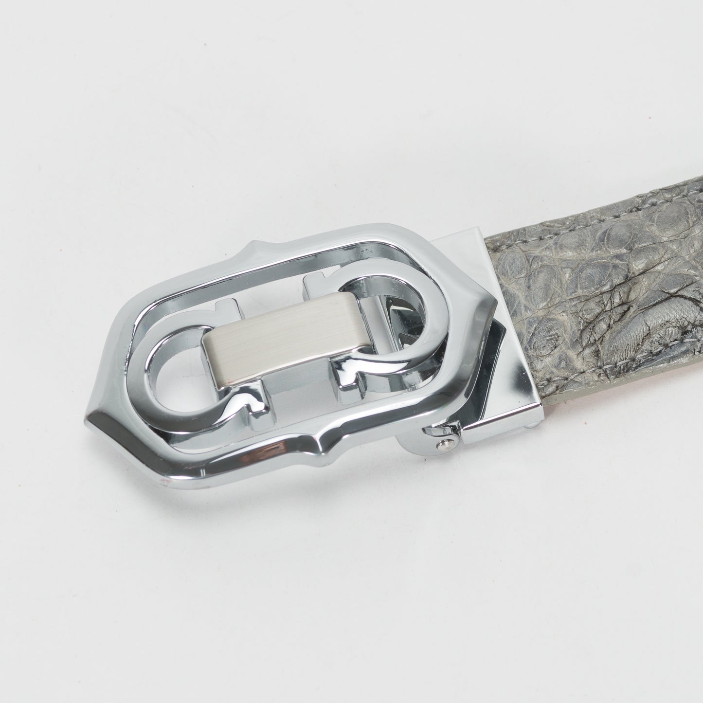 Cinturón Casual Caballero As Glam Piel Exótica Cocodrilo Premium Color Gris Forro Piel Bovino