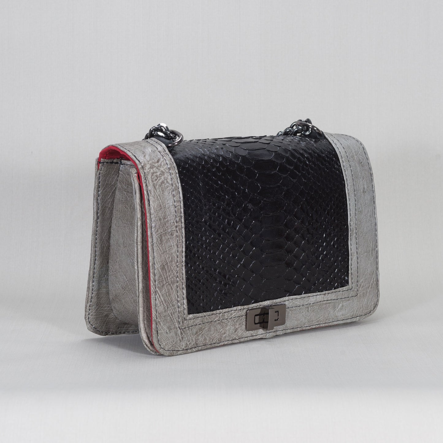 Bolsa Dama As Glam Exotic Leather en piel de Pitón con piel Avestruz