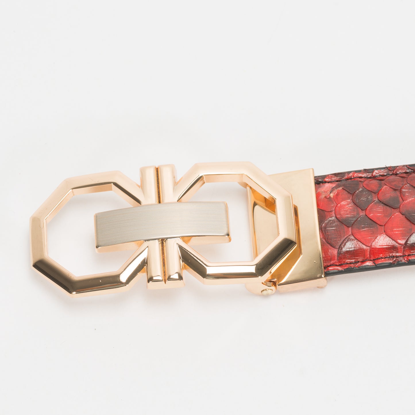 Cinturón Casual Caballero As Glam Piel Exótica Pitón Premium Color Rojo Forro Piel Bovino