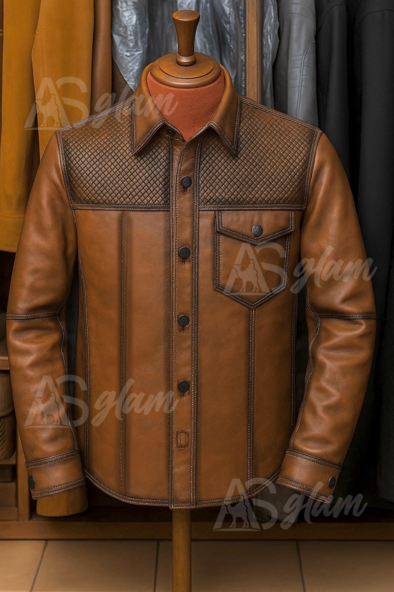 Chamarra para caballero en piel de borrego pelibuey con cuello de toro